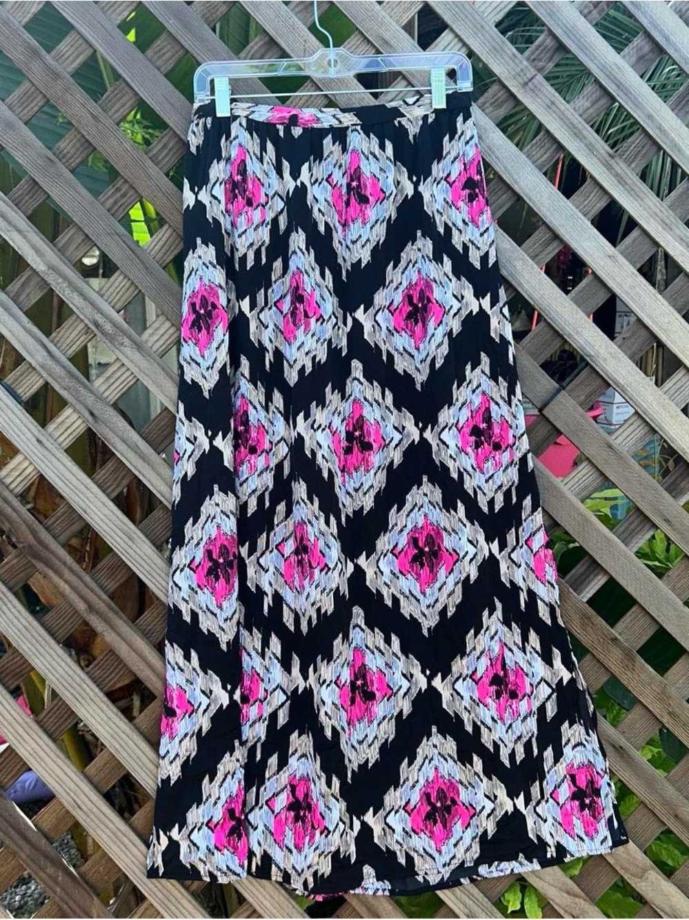 Metaphor Black Maxi Skirt with Pink and Cream Geometric Print